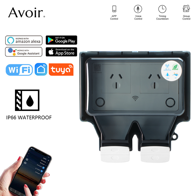 Outdoor Power Outlet Wifi - Avoir-Prise électrique étanche Tuya avec minuterie,